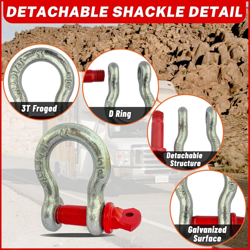 HENBOW 3 Ton Swivel Lifting Hooks and D Ring Shackles,G80 Chain Hooks with 5/8" Shackle,6600Lbs Safety Load Limit,Heavy Duty Alloy Steel Shackle,Round Rotating Swivel Snap Hook - Image 4